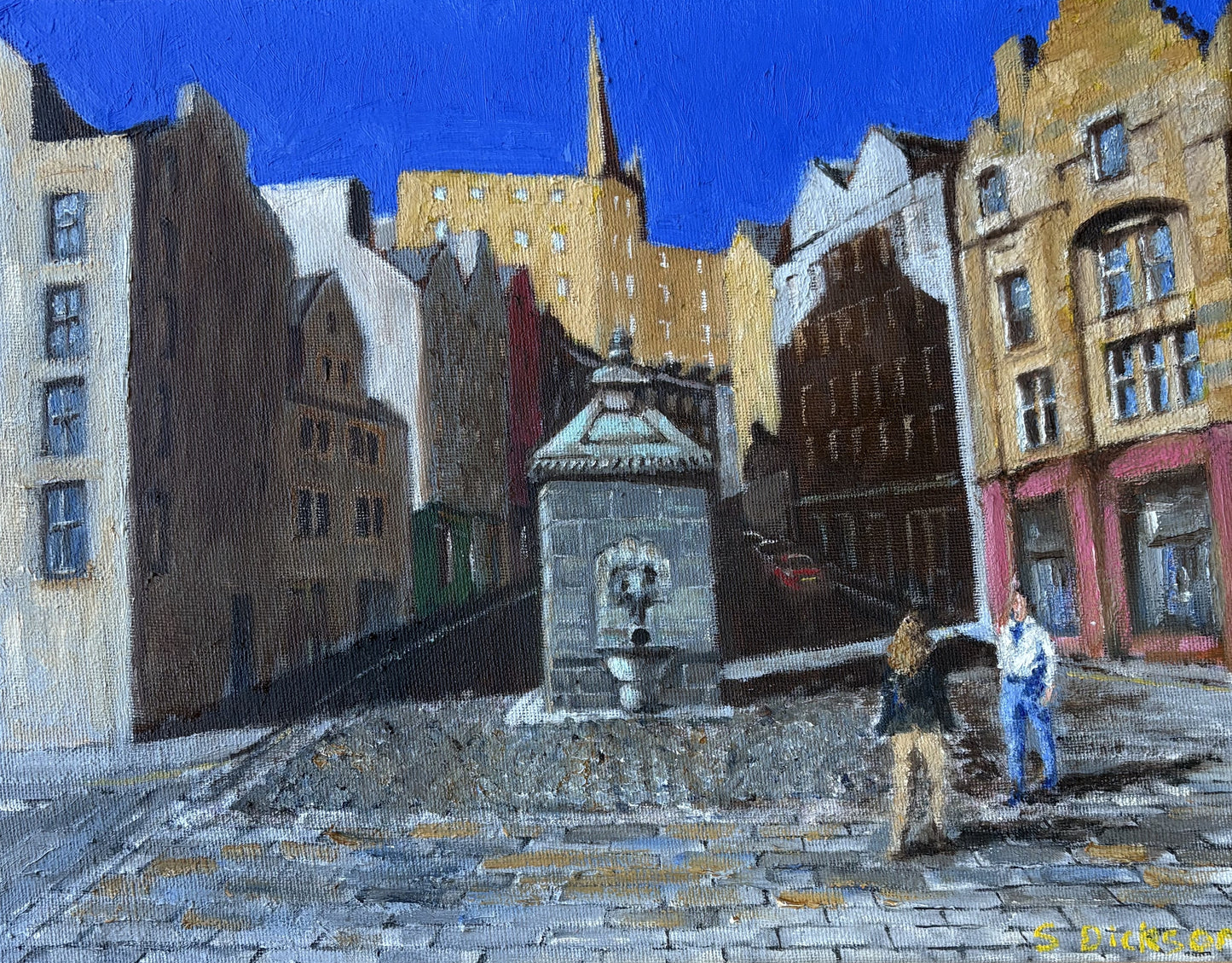 Grassmarket and Victoria Street, Edinburgh. Oil Painting